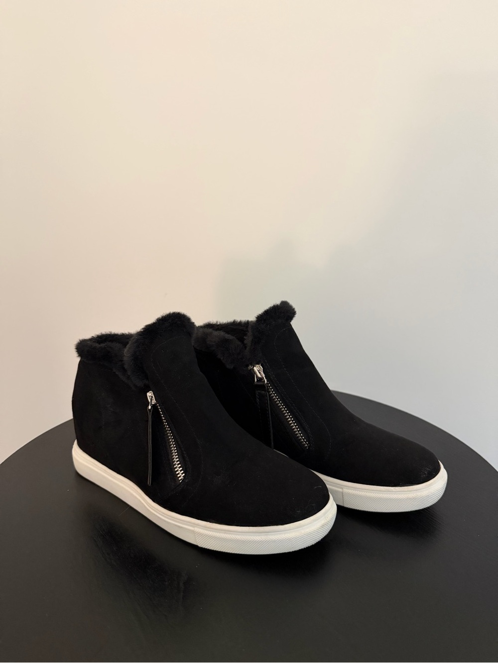 Black Faux-Fur Lined Slip-On Sneakers
